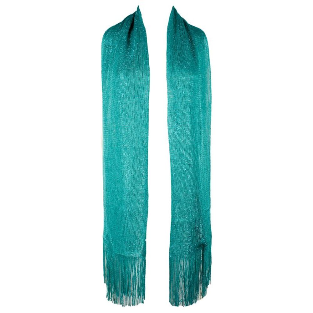 DBFL Ladies Metallic Shimmery Fringed Mesh Evening Scarf Teal Green